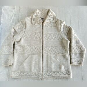 Women’s Fisherman Wool Blend Cream Knit Cardigan Sweater in Size XXL